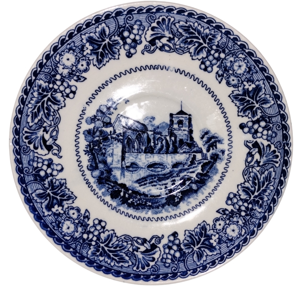 Vtg Moriyama Waltham Pattern Transferware Japan Mid Century Modern Rare Blue